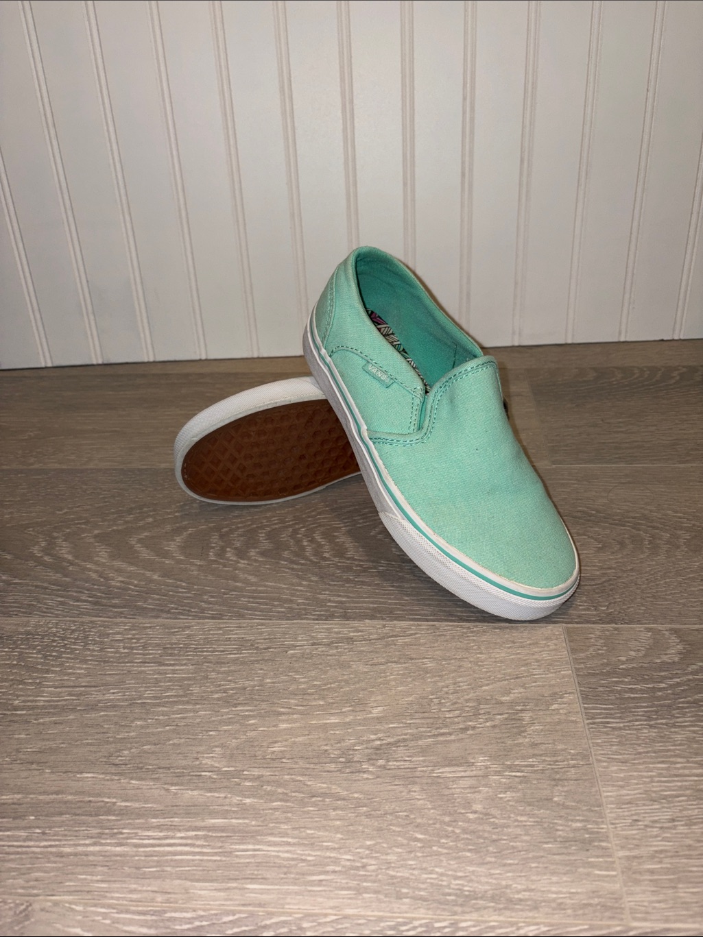 Vans Mint Green Canvas Slip-On Sneakers